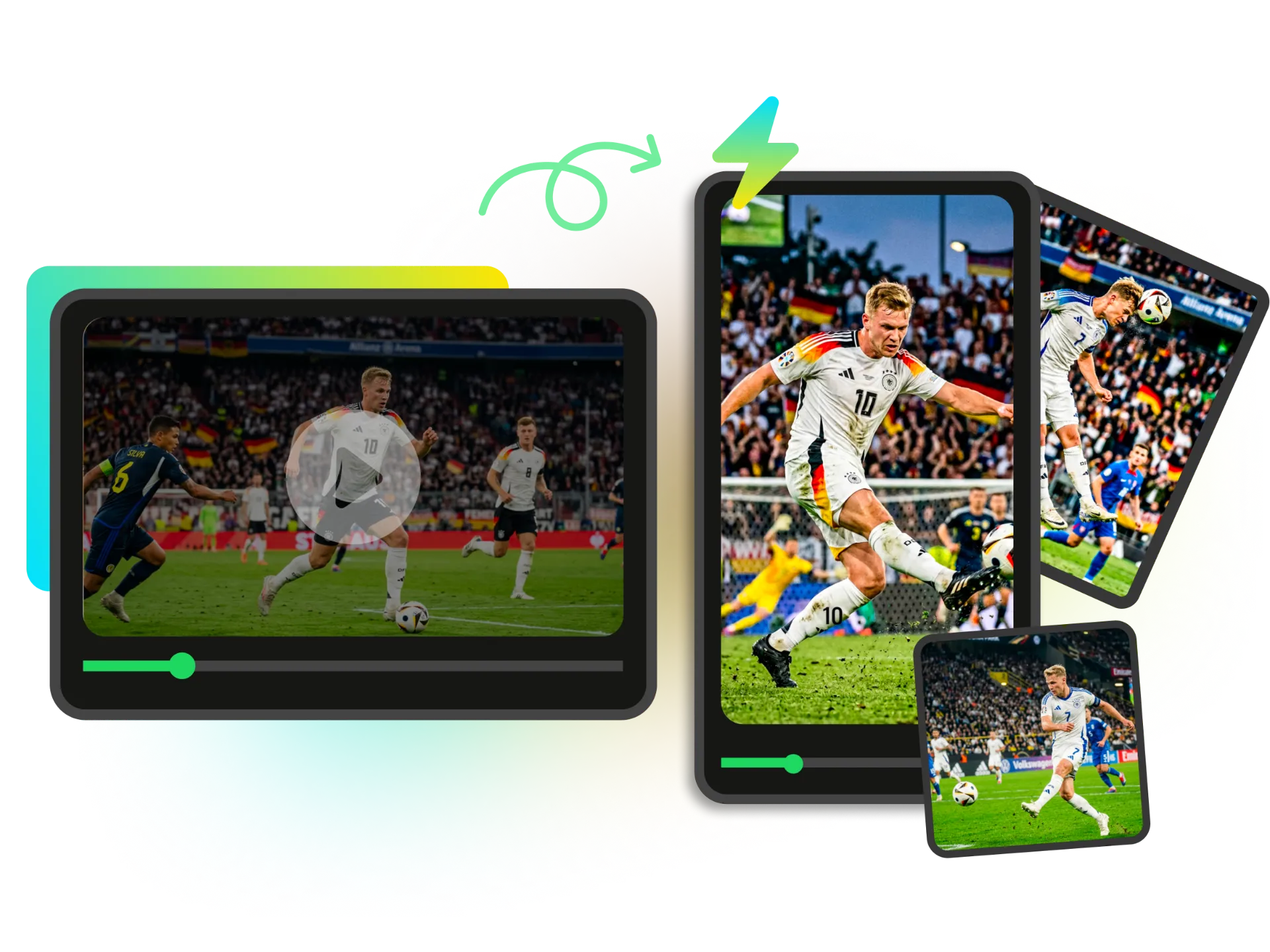 Sports video timeline showing goals, saves, and key moments found instantly